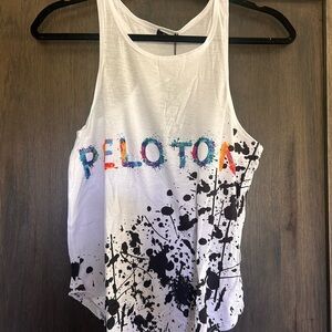 NWT Terez White Multicolor Splatter Peloton Tank Top